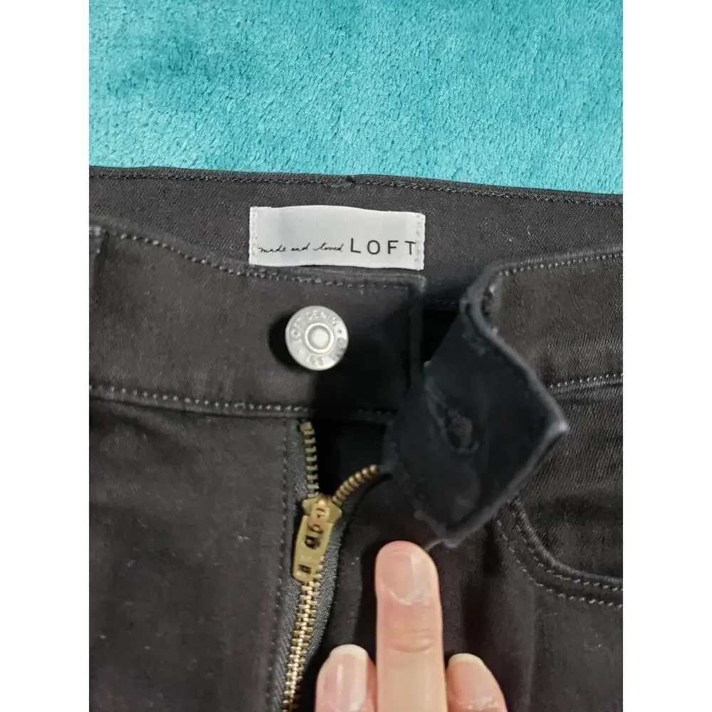 Loft Jeans Size 0 Women Black Pants Denim Stretch Dark Mid Rise The Skinny